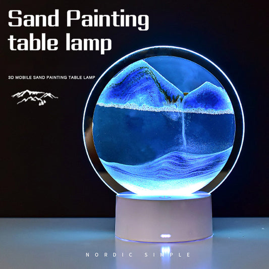 Lámpara creativa de arena movediza, decoración de mesa, reloj de arena dinámico, pintura, regalo, luz nocturna 3D, lámpara de escritorio de descompresión para dormitorio